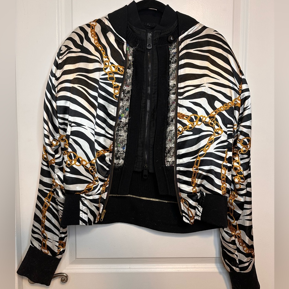 Custom Made Vintage Mixed Zebra Print Jacket with Gold Accents